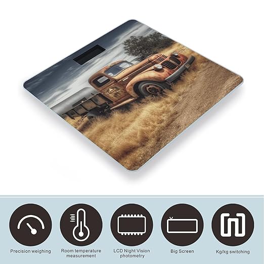 Old Truck Car Scale for Body Weight Anti-Slip Sturdy Tempered Glass Weighing Machine Highly Digital Accurate Bright LCD Bathroom Scale for Household Gift