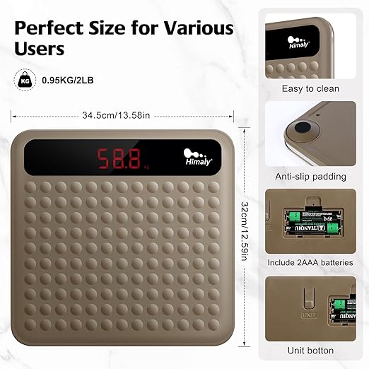 himaly Digital Body Weight Scale Bathroom Scale Step-On Technology High Precision Measurements Scales with Large Non Slip Silicone Platform and LCD Digital Display 400lbs/180kg Capacity Brown