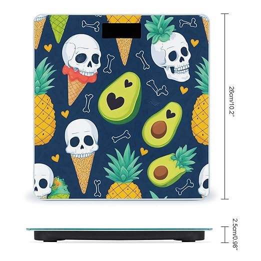 Smart Scale for Body Weight Digital Bathroom Weighing Scale Energy Saving Scale Summer Skull Pineapple Ice Cream Avocado Print