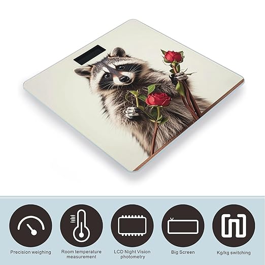 Funny Raccoon Scale for Body Weight Accurate Digital Bathroom Scale Toughened Glass High Precision Scales Smart Weight Scales with Large LCD Backlight Display Weighing Machine