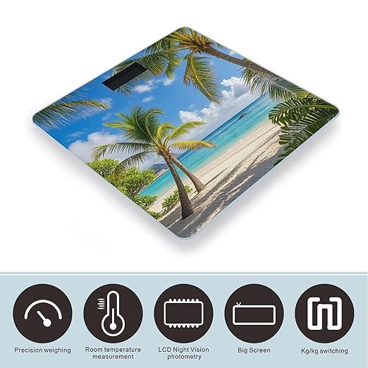 Tropical Palm Tree Hawaii Beach Scale for Body Weight Accurate Digital Bathroom Scale Toughened Glass High Precision Scales Smart Weight Scales with Large LCD Backlight Display Weighing Machine