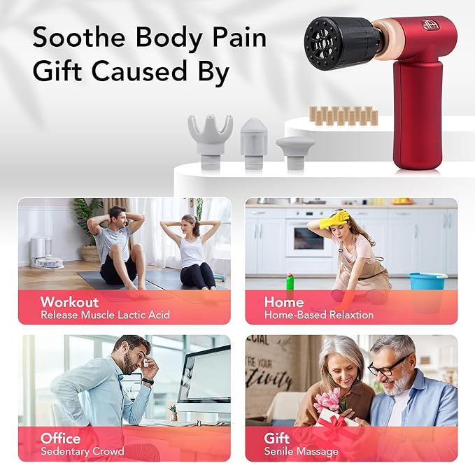 Deep Tissue Massage Gun Back Massage Gun for Pain Relief Replacement Heads for Moxibustion to Relieve Body Fatigue Red