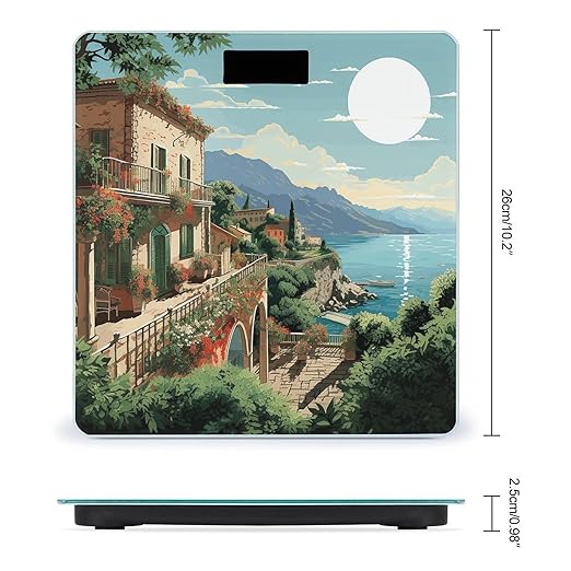 Mediterranean Summer Scale for Body Weight Anti-Slip Tempered Glass Digital Bathroom Scales Clear LCD Display Weighing Scale Safe Rounded Corners Smart Scales