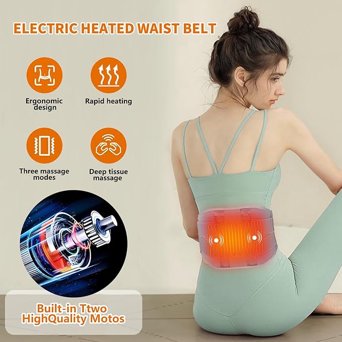 CUEHEAT Heated Waist Belt - Cordless Heating Pad for Lower Back Pain ReliefFSA Eligible HSA Electrical Heating and Massage Rechargeable Battery Powered (Gray Waistline 29-57 inch)