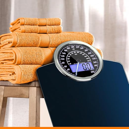 ZENO Hybrid 2-in-1 Analog &amp Digital Weighing Scale for Body Weight up to 400lbs - Thick Tempered Glass - Extra Large Display - Easy to Read Digital Bathroom Scale - New - Dark Blue