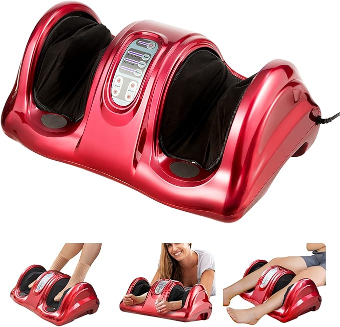 WELLHUT Foot Massager Machine Shiatsu Foot and Calf Massager for Ankle Calf Leg Arm Shiatsu Kneading Rolling Feet Massager Machine Gifts for Men and Women Red