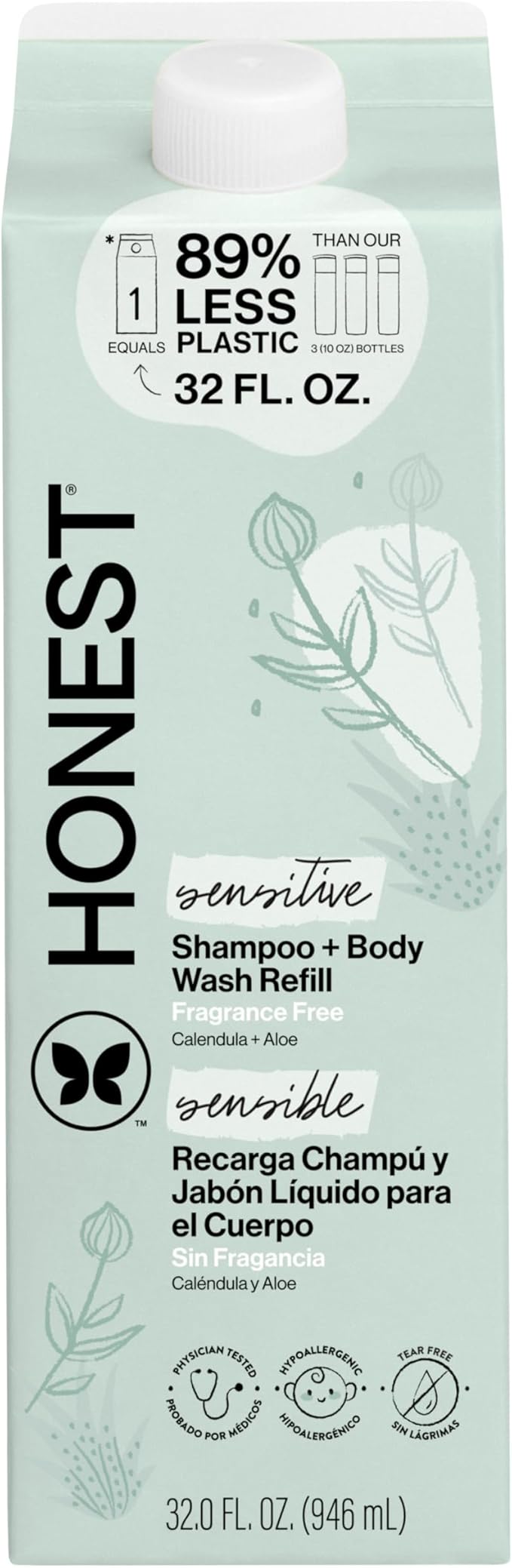 The Honest Company 2-in-1 Cleansing Shampoo + Body Wash Gentle Enough for Baby Dermatologist Tested Tear-Free Hypoallergenic Fragrance-Free