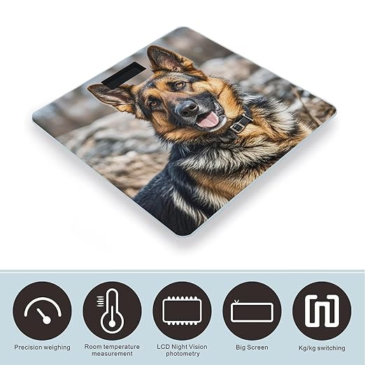 German Shepherd Dog Scale for Body Weight Highly Accurate Digital Bathroom Body Scale Digital Bathroom Scales for People Anti-Slip Large LCD Display Smart Scales