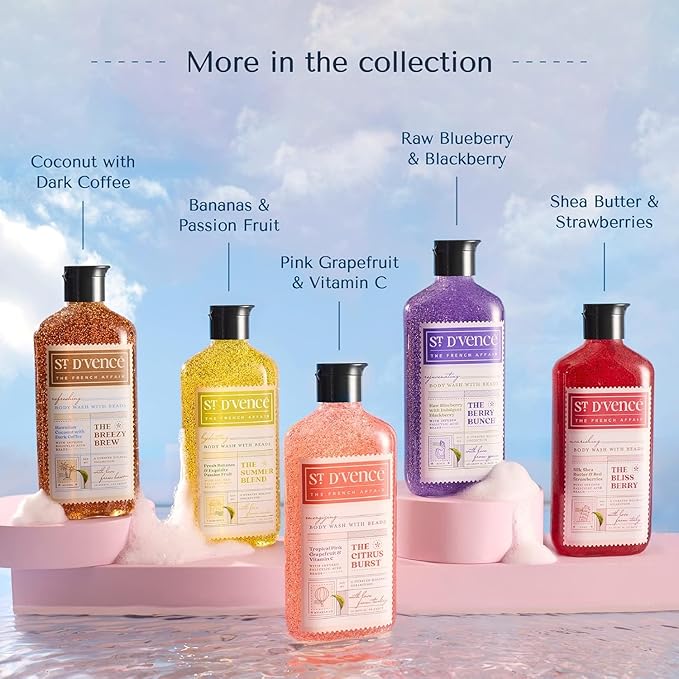 St. D’vence Bliss Berry Salicylic Acid Body Wash Shower Gel for Women &amp Men with Strawberry &amp Raw Shea Butter | Body Wash for Summer | Tan Removal Paraben &amp SLS Free - 300 ml
