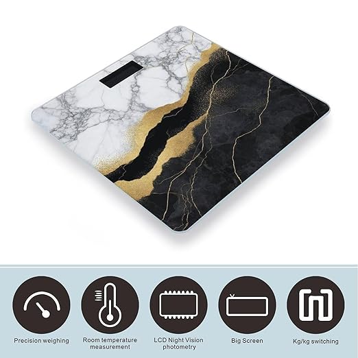 Smart Scale for Body Weight Digital Bathroom Weighing Scale Energy Saving Scale Gold Black and White Marble
