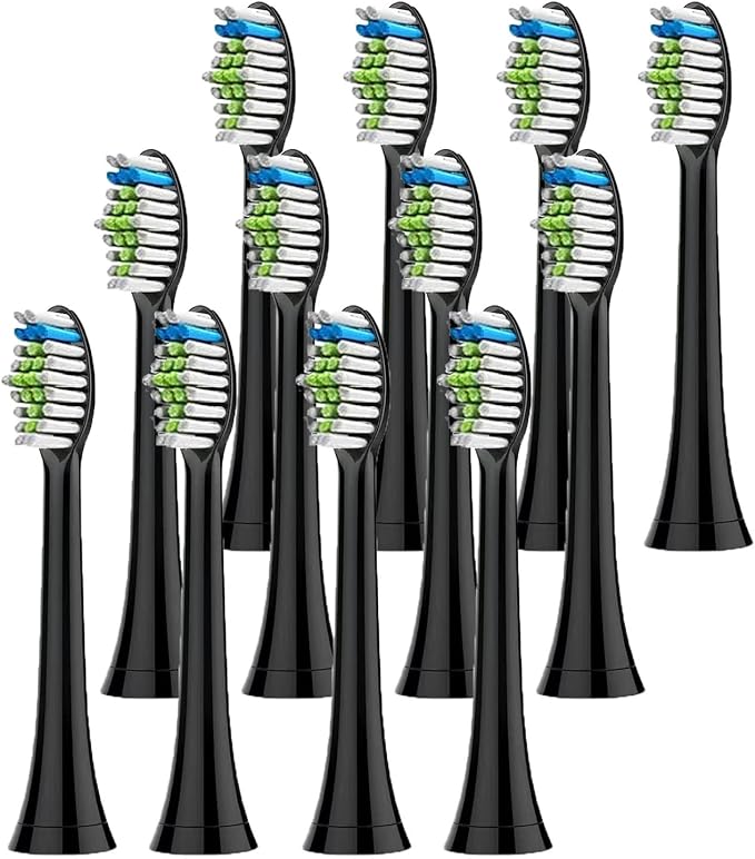 8-16pcs Toothbrush Heads Compatible for Philips Electric Replacement Brush(12pcs Black)