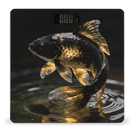 Black Gold Koi Weight ScaleClear LED Display Bathroom Digital Weighing ScaleTempered Glass Digital Bathroom Scale for Body Weight Capacity Up to 400 Lbs