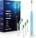 7AM2M Sonic Electric Toothbrush with 6 Brush Heads for Adults&ampKids One Charge for 120 Days Wireless Fast Charge 5 Modes 40000VPM Powered Toothbrush 2 Minutes Built in Smart Timer (Light Blue)