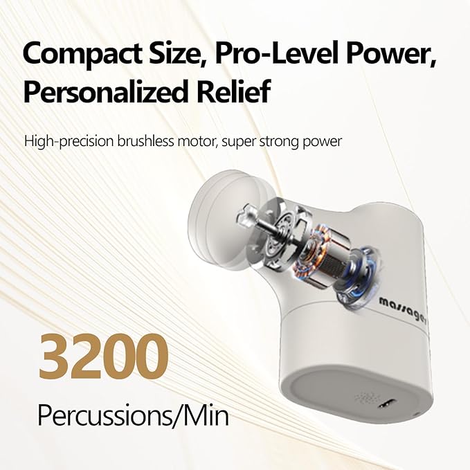 Mini Massage Gun Portable Deep Tissue Muscle Massager with 4 Heads Adjustable Speed &amp Pressure Quiet Powerful Motor Rechargeable Handheld Percussion Massager for Neck Shoulder Back &amp Leg