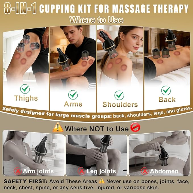 Upgrade 8-in-1 Cupping Kit for Massage Therapy【TOP.1 Germany Control System-100% Smart Massage】【Gua Sha +Red Light Therapy】【NO.1 Split Design】Cupping Set for Targeted Pain ReliefKnots (Black)