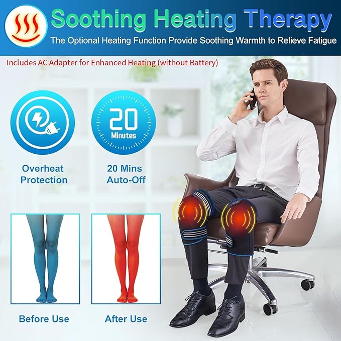 Knee Massager with Heat &amp Vibration Heating Pad for Knee Pain Relief Heating Pad for Leg Pain Leg Massager 3 Vibration Modes 3 Heat Levels AC Adapter Heating Faster (No Battery)