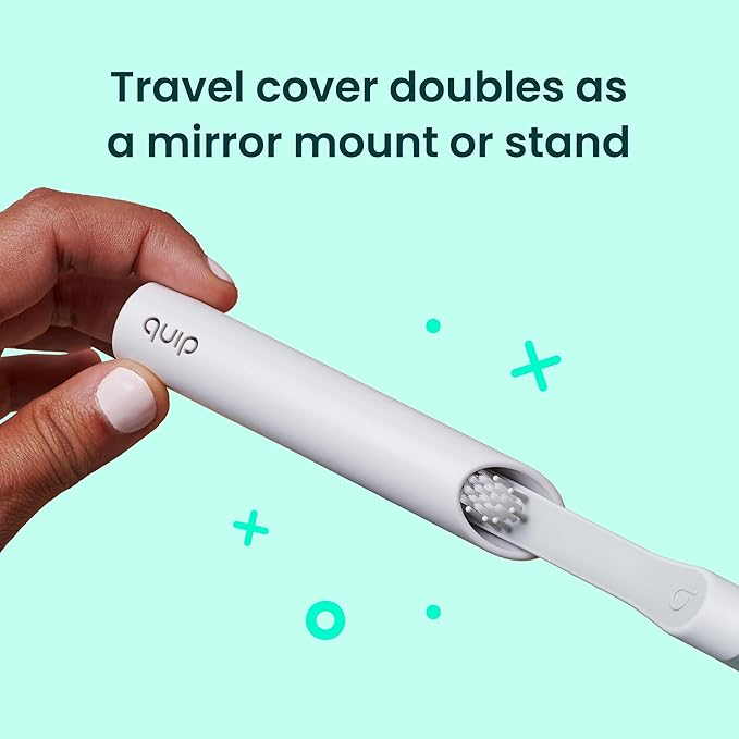 Quip Sonic Electric Toothbrush for Adults - Time Travel &amp Soft Bristles with Travel Case &amp Replacement Brush Head - 3 Month Battery Life Plastic Handle - Sage