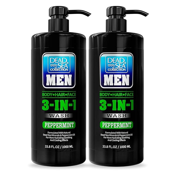 Dead Sea Collection Peppermint Men’s Body Wash – 3 in 1 Body Wash for Men for Hair Face &amp Body – Moisturizing Shower Gel with Dead Sea Minerals – Pack of 2 (33.8 fl oz each)