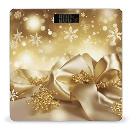 Gold Silk Christmas Scale for Body Weight High Precision Digital Weight Scales with LCD Display Anti-Slip Sturdy Slim Tempered Glass Bathroom Scale for Home Use