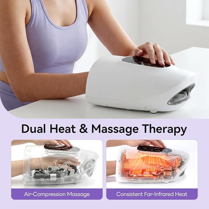 vrenmol Hand Massager with Heat and Compression: 3 Modes 5 Intensities Rechargeable Electric Hand Massage Tool for Wrist Hand Massager for Muscles Fingers 3 Type Timers Home Gift for Women Men