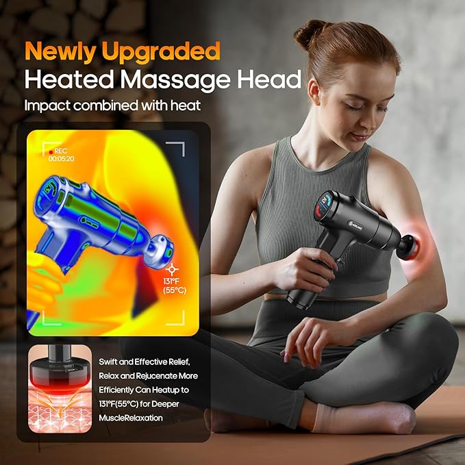AERLANG Massage Gun with Heat Deep Tissue Back Massager Neck Massager for Pain ReliefMuscle Percussion Massage Gun Birthday Gifts for Men Women Dad him Handheld Message Gun with 7Heads&ampSilent