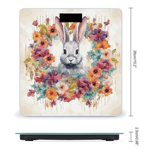 Digital Bathroom Scale for Body Weight Scale with Bright LCD Display High Accuracy Step-On Technology Auto On/Off Watercolor Rabbit and Flowers Digital Scales 400 Lbs /180kg