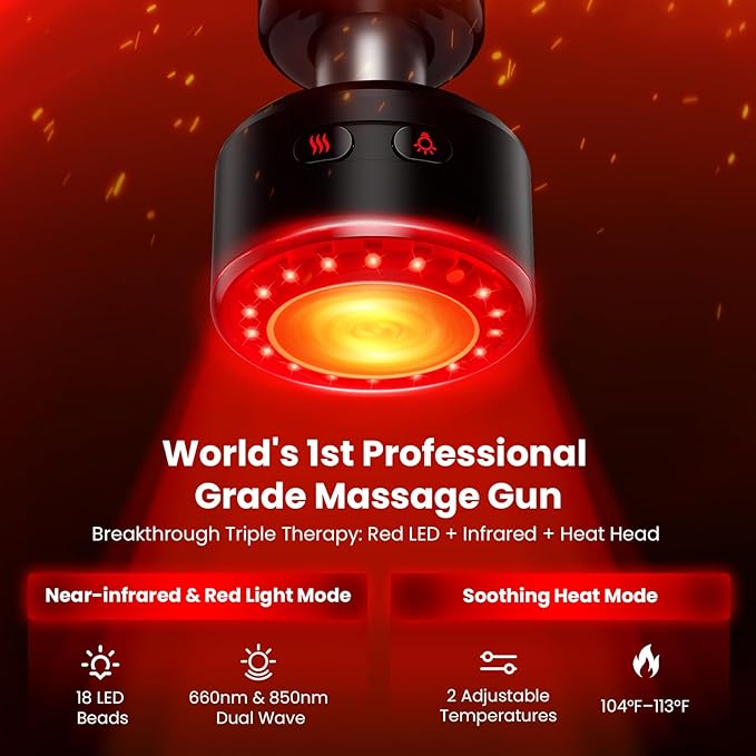 BOB AND BRAD D6 Ultra Massage Gun with Infrared Light Deep Tissue Percussion Massager Gun with 16mm Amplitude Professional Muscle Massager for Athletes Electric Handheld Massager