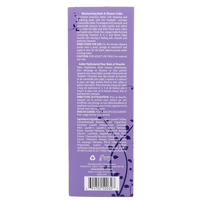 Vitabath Lavender Chamomile Moisturizing Bath &amp Shower Gel Wash Calming &amp Hydrating Botanical Skin-Softening Skincare Body Cleanser &amp Foaming Gelee - 21 oz