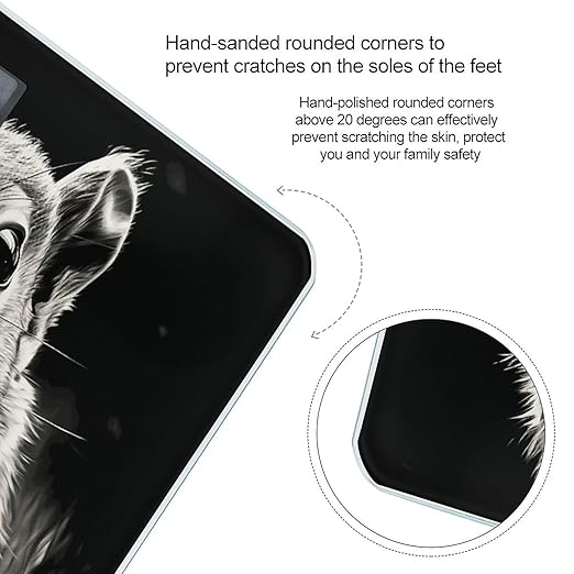 Squirrel Opens Its Mouth Scale for Body Weight Anti-Slip Digital Bathroom Scale Sturdy Toughened Glass Weighing Scales High Precision Safe Rounded Corners Smart Scales