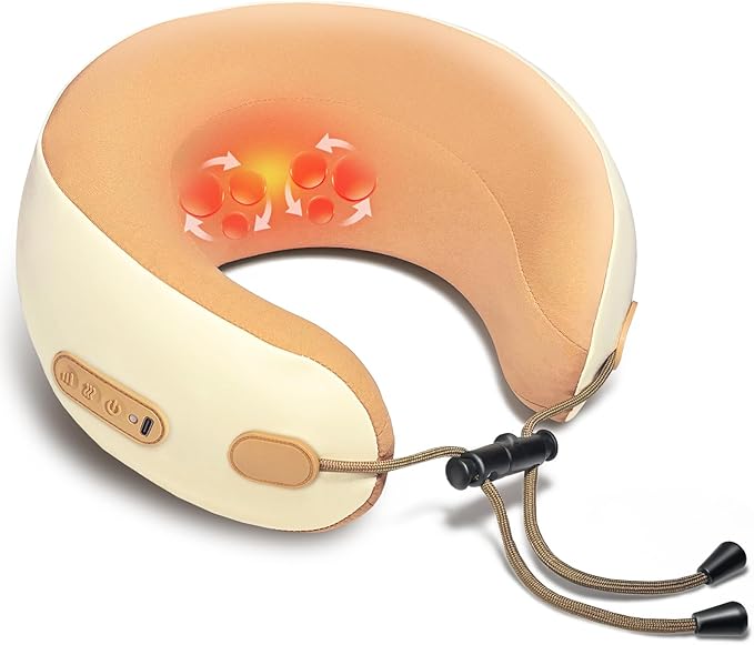 Neck Massager Pillow with HeatingPortable Heated Kneading Massage Cushion PillowCordless Shiatsu Neck Massagerfor Neck Pain Relieffor HomeAirplaneCarOfficeTravel