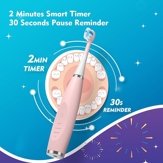 Kids Electric Toothbrushes 2 Pack Smart Sonic Toothbrush for Boys and Girls 3 4 5 6 7 8 9 10 11 12 (Purple+Pink 2 Pack)