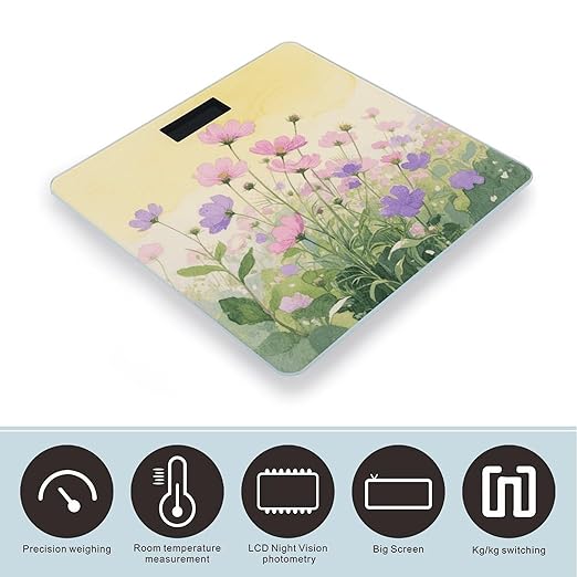 Pink and Purple Flower Watercolor Bathroom Scale for Body Weight LCD Display Digital Bathroom Scale Tempered Glass Bathroom Weight Scales Fashion Smart Scales for Home Bedroom 400 Lb