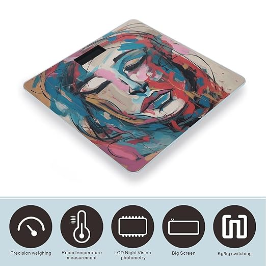Abstract Female Face Smart Scale for Body Weight Accurate Bathroom Scale with LED Display Digital Weight Scales Weighing Machine High Precision Scales for Bath Home