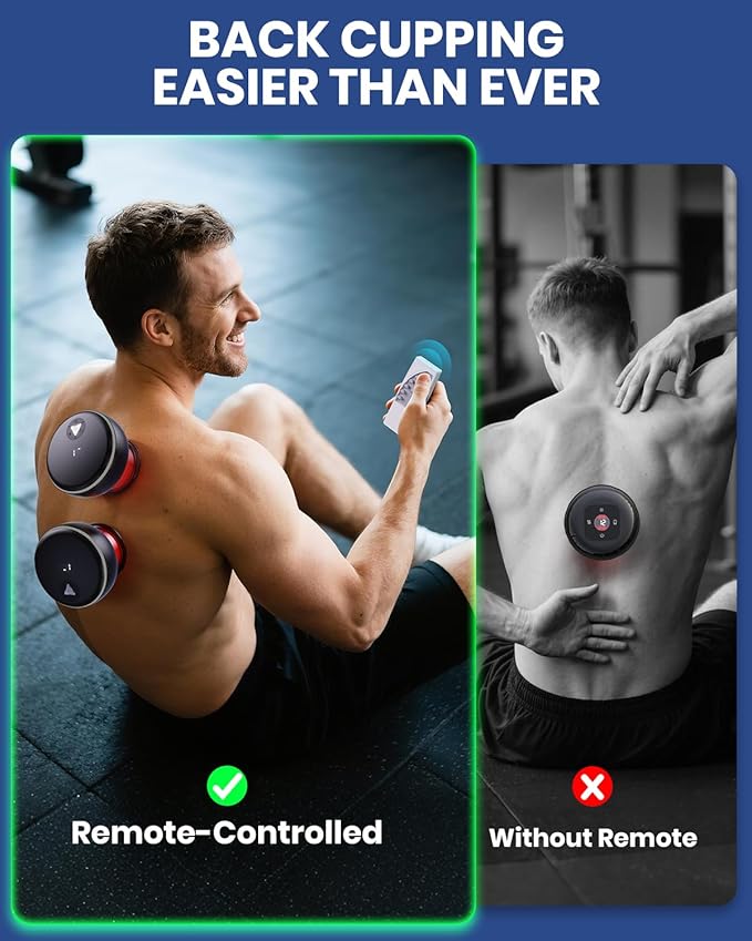 Electric Cupping Kit for Massage Therapy with Remote Controller - 32 Levels of Adjustable Suction &amp Heat Portable Cupping Therapy Set for Back Pain Relief Neck Muscle Soreness