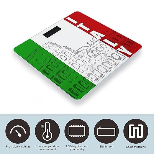 Digital Bathroom Scale for Body Weight Scale with Bright LCD Display High Accuracy Step-On Technology Auto On/Off Roman Colosseum Italian Flag Digital Scales 400 Lbs /180kg