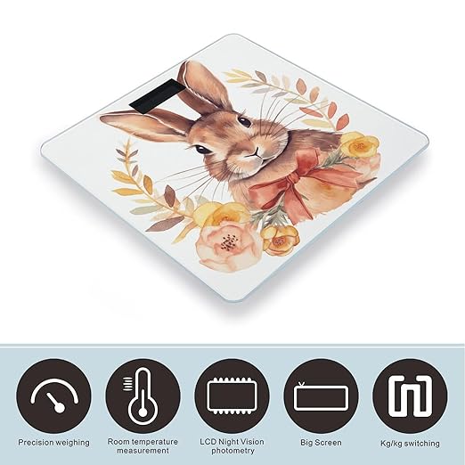 Bunny Rosette Bathroom Scale Automatic Power On/Off Body Scales LCD Backlight Display Square Digital Scale Rounded Corners Bathroom Scales for Home Bedrooms