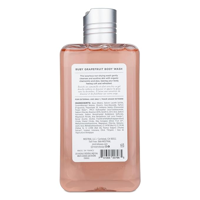 Mistral Ruby Grapefruit Body Wash 10 fl oz Natural Chamomile and Aloe pH Balanced