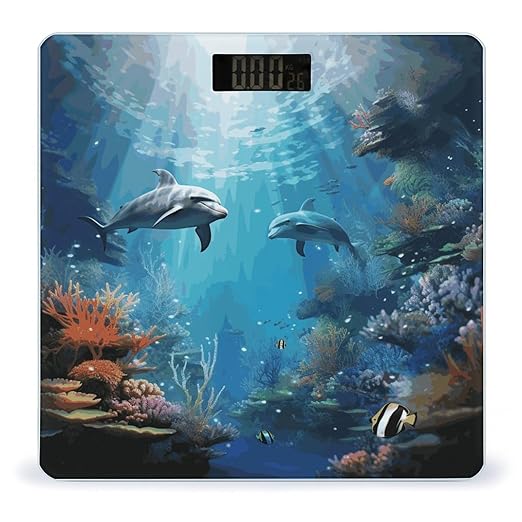 Blue Ocean Underwater Fish Bathroom Scale for Body Weight Bathroom Digital Electronic Weighing Scale with Back Lit LED Display Sturdy Tempered Glass Weight Watchers Scales 400lb