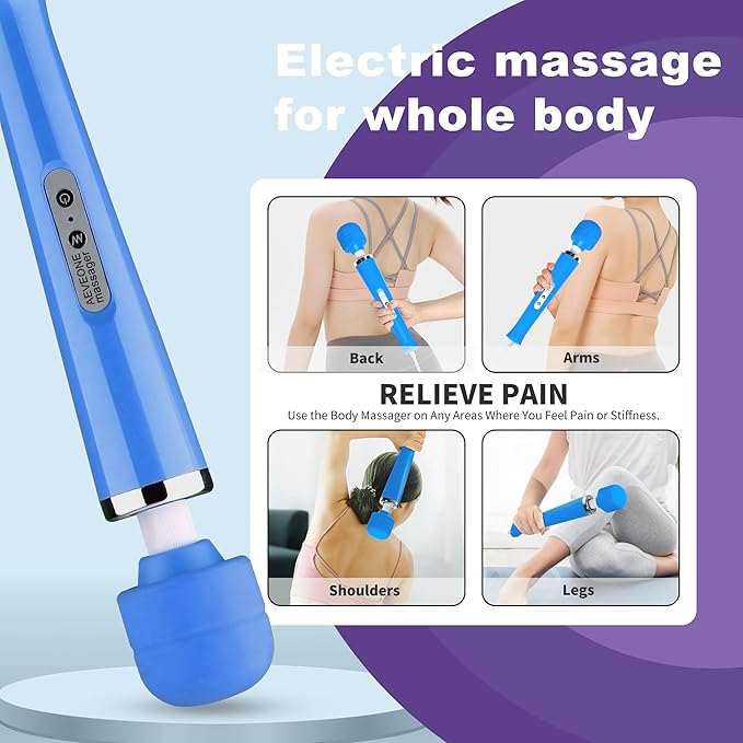Wired Powerful Handheld Wand Massager Strong Personal Vibration Massage for Sports Recovery Back Muscle Aches Whole Body Pain (Blue)