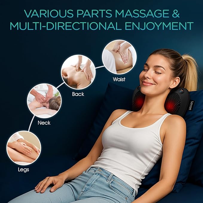 VOYOR-HEALTH Shiatsu Neck and Back Massager with Heat - 3D Kneading Deep Tissue Massage Pillow for Lower Back Shoulder Calf Foot Use at Home Car Office YZ100