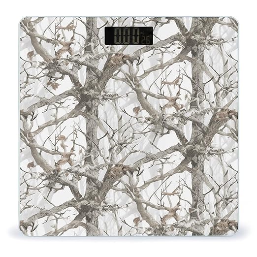 White Tree Camo Bathroom Scale for Body Weight 400 Lb Weight Scale with High Precision Sensors Tempered Glass Highly Accurate Digital Weighing Machine for People