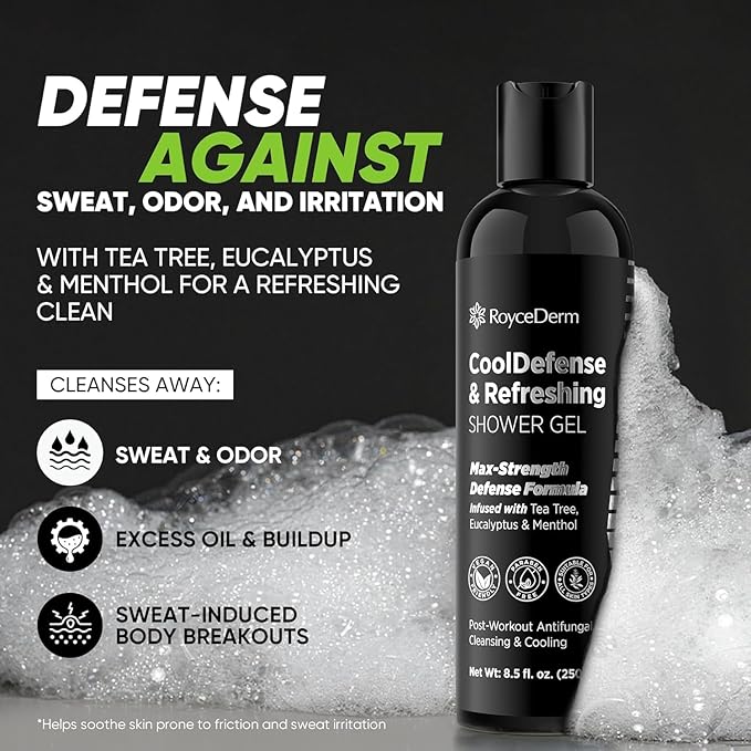 Roycederm Antifungal Body Wash for Men – Helps with Athlete’s Foot Jock Itch &amp Ringworm – Cooldefense Shower Gel with Tea Tree &amp Menthol Post-Workout Cleanse – SLS-Free 2 Pack