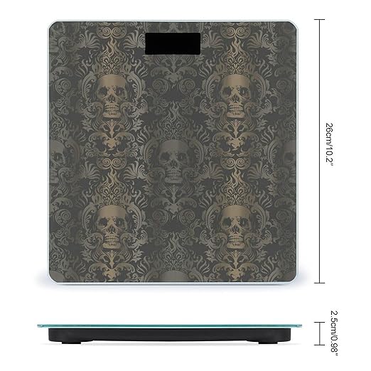 Gothic Wallpaper Skull Bathroom Scale Automatic Power On/Off Body Scales LCD Backlight Display Square Digital Scale Rounded Corners Bathroom Scales for Home Bedrooms