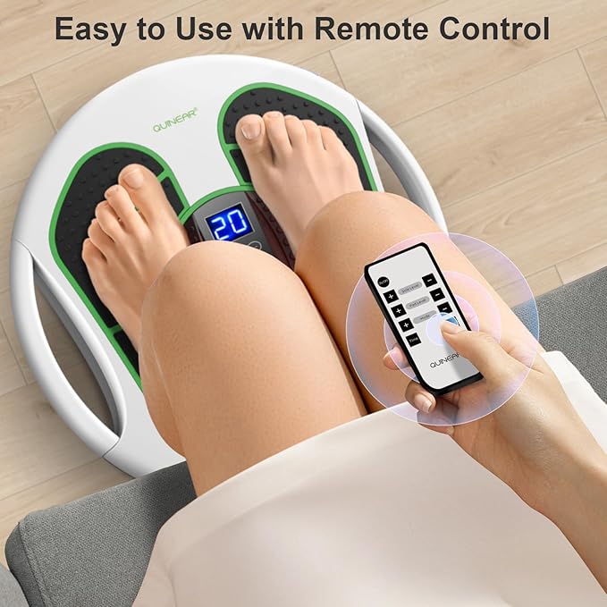 QUINEAR Foot Massager with TENS &amp EMS for Neuropathy Foot Stimulator for Pain Relief and Circulation Nerve Muscle Massager with Remote Control Relieve Swelling and RLS