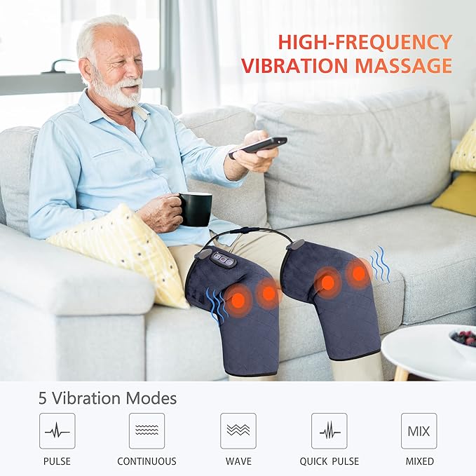 COMFIER Heated Knee Massager Heating Pad for Knee Pain ReliefHeat Knees Warmers Wrap with Massage and Vibration-Greige