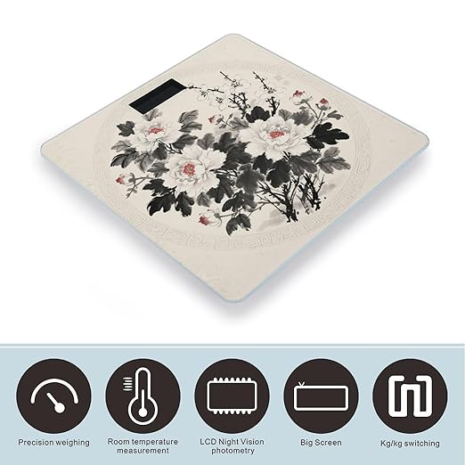 Floral Mandala Scale for Body Weight Sturdy Tempered Glass Weighing Scales with LCD Display Accurate Digital Bathroom Scale Convenient Body Fat Smart Scales Easy Read