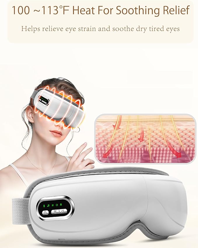 Eye Massager with HeatBluetooth Music Eyes Care Gift with 5 Massage Modes and 180° Folding Heated Eye Mask for Migraines Massages Eyes Muscles Gifts for Friend Loved Ones