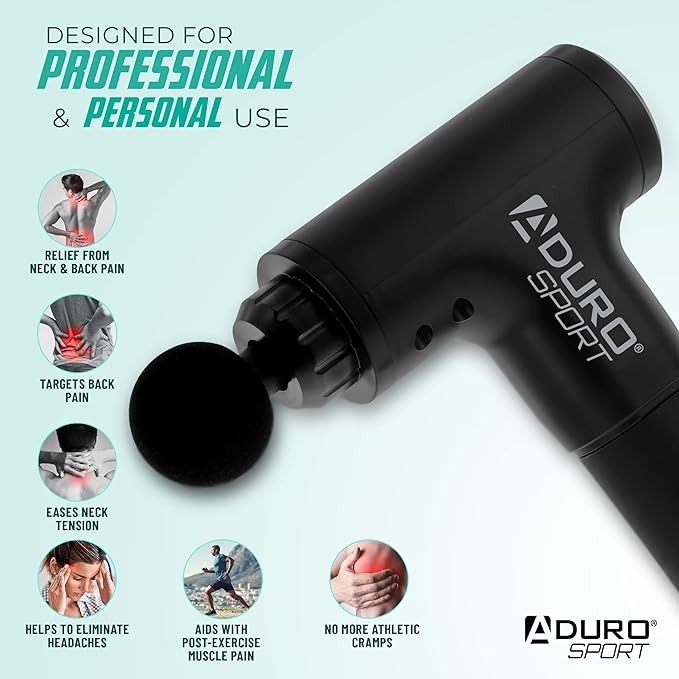 Aduro Percussion Massage Gun Deep Tissue Muscle Massage Gun Handheld Elite Recovery™ Electric Hand Held Therapy Massager Gun Perfect for Athletes Full Body Back Neck Shoulder Pain Relief (Black)