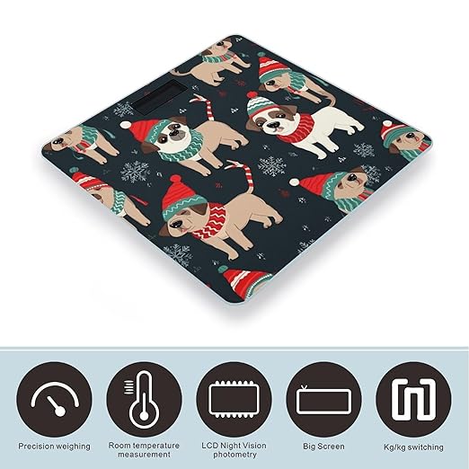 Merry Christmas Dog Scale for Body Weight High Precision Digital Weight Scales with LCD Display Anti-Slip Sturdy Slim Tempered Glass Bathroom Scale for Home Use