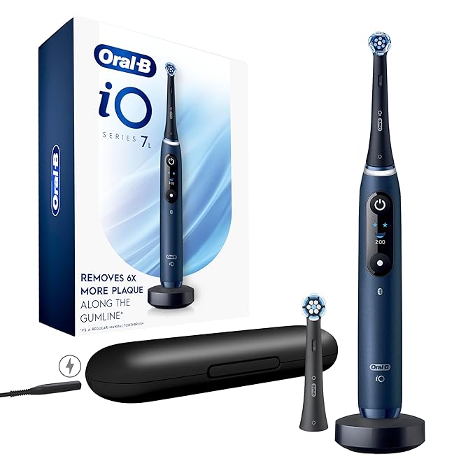 Oral-B iO Deep Clean + Protect Rechargeable Electric Toothbrush Saphire Blue iO Series 7 2 Replacement Brush Heads Charging Travel Case